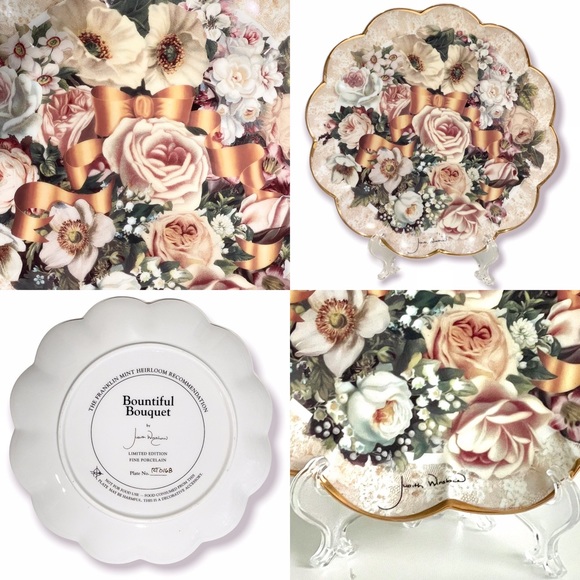 Franklin Mint Set of 2 Plates Porcelain 24 Kt Gold Trim Bouquet Limit Edition - Picture 3 of 9